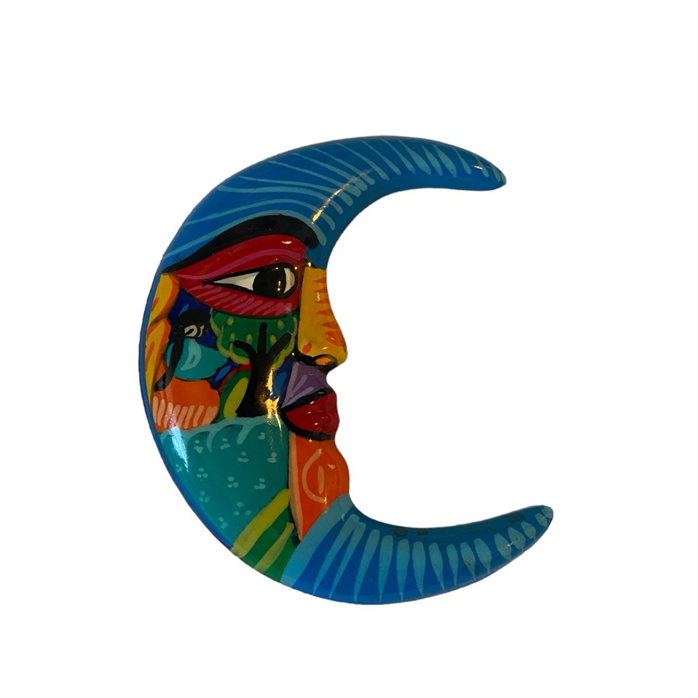Crescent moon in multi color decor Mexican style Folk Art 4"